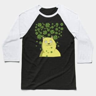 Yellow Cat & Green Clovers Funny Shamrock St Patricks Day Baseball T-Shirt